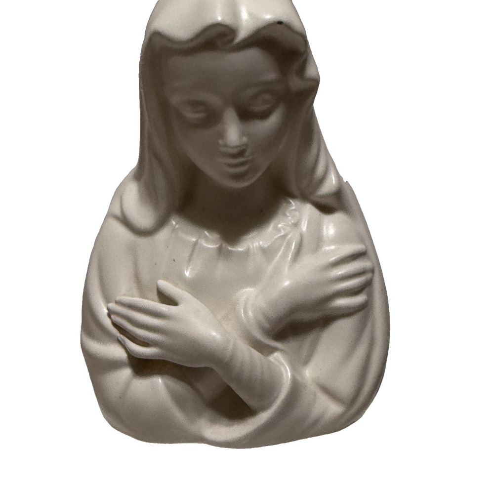 Madonna Virgin Mary Head Vase Planter E-5073 Ceramic White, Crossed Arms